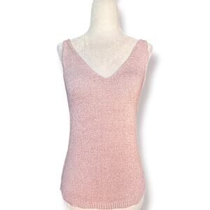 Be Cool Los Angeles Pink Boucle Knit Tank Top Sleeveless V Neck Small Soft Girl